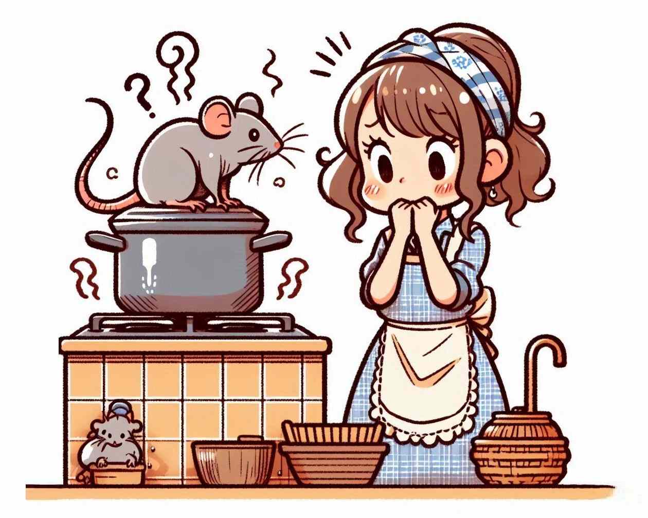 ネズミに困惑する主婦